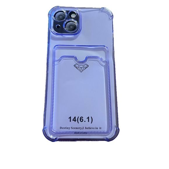 iPhone 14 (6.1) Clear Protective Case with Card Holder Lilac Purple - Picture 1 of 1